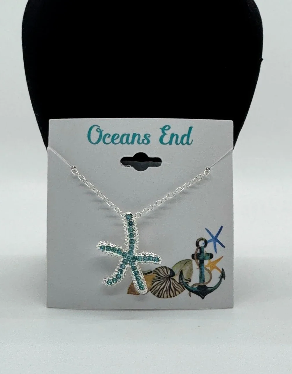 Oceans End Starfish Pendant Blue Rhinestone Necklace Silver-Tone Chain